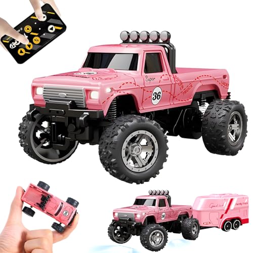 Kyduu Ferngesteuertes Auto, Monster Truck Spielzeug,Monstertruck 2.4GHz,1:64 Mini RC Monster Truck mit Anhänger Karosserielichter und Scheinwerfer,Crawler Spielzeug,Geschwindigkeit/Lenkung einstellbar Kyduu Ferngesteuertes Auto, Monster Truck Spielzeug,Monstertruck 2.4GHz,1:64 Mini RC Monster Truck mit Anhänger Karosserielichter und Scheinwerfer,Crawler Spielzeug,Geschwindigkeit/Lenkung einstellbar von Kyduu