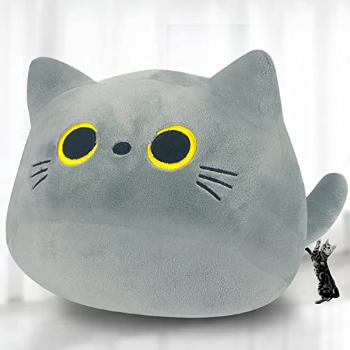 Kyduu Plüschtier Katze, Stofftier Kawaii, Grau Plüschkissen Spielzeug, Kuscheltier Ausgestopftes Tier, Weighted Plushie, Squishmallow (600g) von Kyduu