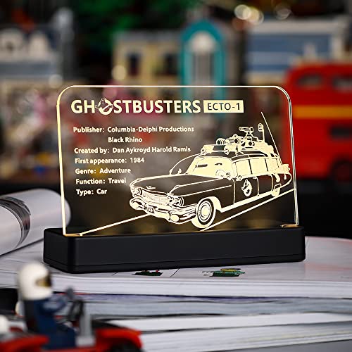 Kyglaring Glühendes, klares Acryl-Namensschild mit Sockel für Lego 10274 Icons Ghostbusters ECTO-1 Auto-Baukasten Schilder-Display (leuchtendes Namensschild) von Kyglaring