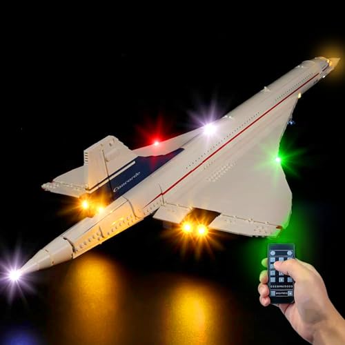 Kyglaring Lego Concorde Flugzeug Modell Beleuchtung, LED Licht for Lego Icons Airbus 10318 Bauklötze-Kein Lego Set(RC Version) von Kyglaring