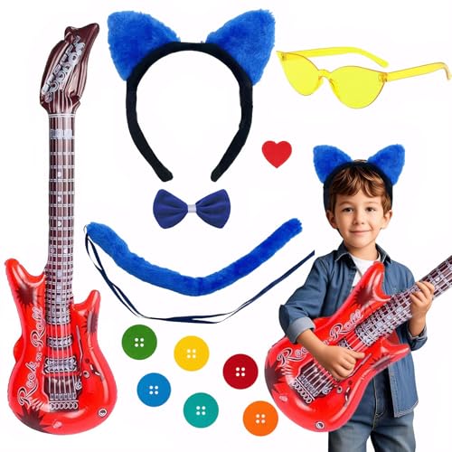 12-teiliges Katzenkostüm, blaue Katze, Rollenspiel-Zubehör-Set mit Ohren, Stirnband, Schwanz, Tutu, aufblasbare Gitarre, Aufkleber, Cateye-Brille, Fliege für Cosplay, Mottoparty, Geburtstag 12-teiliges Katzenkostüm, blaue Katze, Rollenspiel-Zubehör-Set mit Ohren, Stirnband, Schwanz, Tutu, aufblasbare Gitarre, Aufkleber, Cateye-Brille, Fliege für Cosplay, Mottoparty, Geburtstag von Kyndara