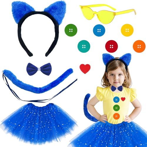 12-teiliges Katzenkostüm, blaue Katze, Rollenspiel-Zubehör-Set mit Ohren, Stirnband, Schwanz, Tutu, aufblasbare Gitarre, Aufkleber, Cateye-Brille, Fliege für Cosplay, Mottoparty, Geburtstag 12-teiliges Katzenkostüm, blaue Katze, Rollenspiel-Zubehör-Set mit Ohren, Stirnband, Schwanz, Tutu, aufblasbare Gitarre, Aufkleber, Cateye-Brille, Fliege für Cosplay, Mottoparty, Geburtstag von Kyndara