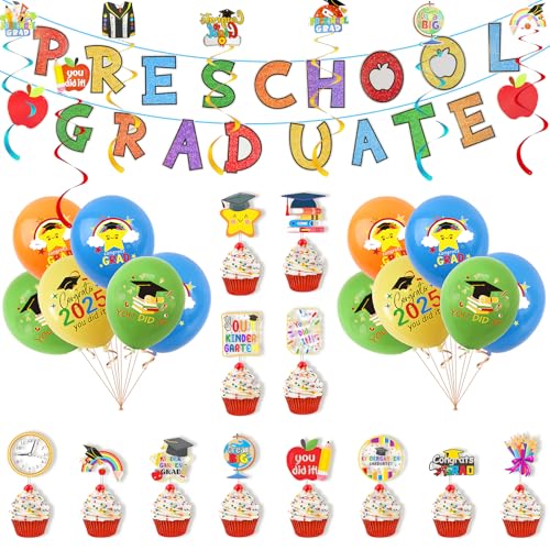 32 Stück Vorschulabschluss-Dekorationen, Congrats Grade Decor Supplies Set mit Banner, hängende Wirbel, Foto-Requisiten, Luftballons 2025 für Kindergarten, Abschlussfeier, Feier, Party-Geschenk 32 Stück Vorschulabschluss-Dekorationen, Congrats Grade Decor Supplies Set mit Banner, hängende Wirbel, Foto-Requisiten, Luftballons 2025 für Kindergarten, Abschlussfeier, Feier, Party-Geschenk von Kyndara