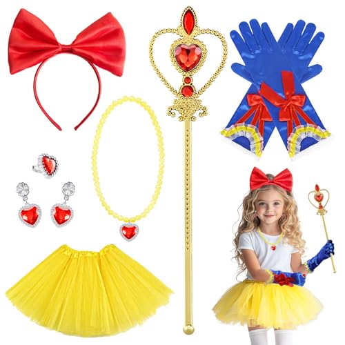 7-teiliges Prinzessinnen-Kostüm-Zubehör für Mädchen, Kostüm-Set mit Tutu, Zauberstab, Handschuhen, Ohrringen, Schleife, Stirnband für Cosplay, Welttag des Buches, Geburtstag, Halloween, Weihnachten 7-teiliges Prinzessinnen-Kostüm-Zubehör für Mädchen, Kostüm-Set mit Tutu, Zauberstab, Handschuhen, Ohrringen, Schleife, Stirnband für Cosplay, Welttag des Buches, Geburtstag, Halloween, Weihnachten von Kyndara