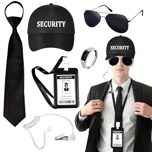 Agenten-Kostüm-Zubehör, Geheimsicherheitsdienst, Cosplay-Kostüm, Outfit-Set mit Spionagehut, Ohrmuschel, Sonnenbrille, vorgebundene Reißverschlüsse, ID-Kartenring für Herren, Jungen, Teenager Agenten-Kostüm-Zubehör, Geheimsicherheitsdienst, Cosplay-Kostüm, Outfit-Set mit Spionagehut, Ohrmuschel, Sonnenbrille, vorgebundene Reißverschlüsse, ID-Kartenring für Herren, Jungen, Teenager von Kyndara