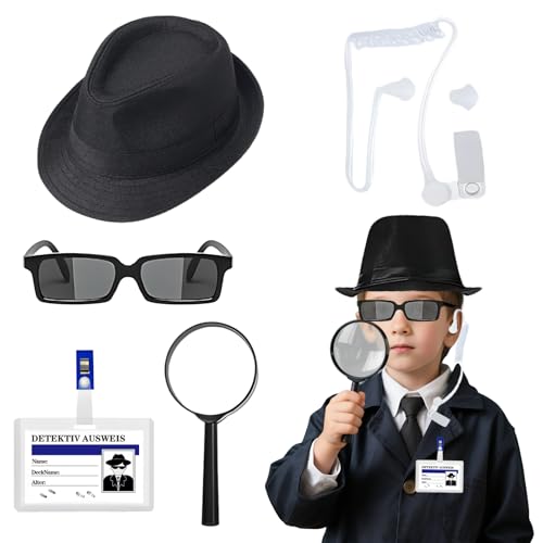 Detektiv-Kostüm-Set für Kinder, Detektiv-Outfit-Zubehör, Kostüm-Set mit Lupe, Sonnenbrille, Hut für Kinder, Jungen, Mädchen, Themenparty, Maskerade, Cosplay, Halloween, Outdoor-Aktivitäten Detektiv-Kostüm-Set für Kinder, Detektiv-Outfit-Zubehör, Kostüm-Set mit Lupe, Sonnenbrille, Hut für Kinder, Jungen, Mädchen, Themenparty, Maskerade, Cosplay, Halloween, Outdoor-Aktivitäten von Kyndara