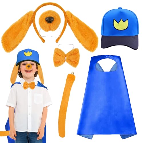 Hundehelden-Kostüm-Zubehör für Kinder, lustiges Rollenspiel-Set mit Hut, Hundeohren, Stirnband, Nasenschwanz, Umhang, Fliege für Cosplay, Halloween, Geburtstag, Mottoparty, Schule, Aufführung Hundehelden-Kostüm-Zubehör für Kinder, lustiges Rollenspiel-Set mit Hut, Hundeohren, Stirnband, Nasenschwanz, Umhang, Fliege für Cosplay, Halloween, Geburtstag, Mottoparty, Schule, Aufführung von Kyndara