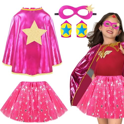 Kyndara 5-teiliges Superhelden-Kostüm-Set für Mädchen, Heldenumhänge mit Maske, Tutu, Rock, Armbänder für Kinder, Halloween, Weihnachten, Cosplay Kyndara 5-teiliges Superhelden-Kostüm-Set für Mädchen, Heldenumhänge mit Maske, Tutu, Rock, Armbänder für Kinder, Halloween, Weihnachten, Cosplay von Kyndara