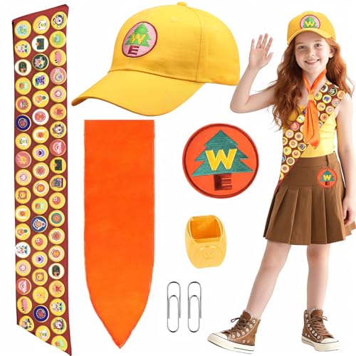 Kyndara 6-teiliges Unisex-Pfadfinder-Kostüm-Set, Wildnis-Entdecker-Kostüm-Set mit Hut, Halstuch, Abzeichen, Schärpe, Büroklammern, Aufnäher für Abenteuer, Rollenspiele, Schule, Mottotag von Kyndara