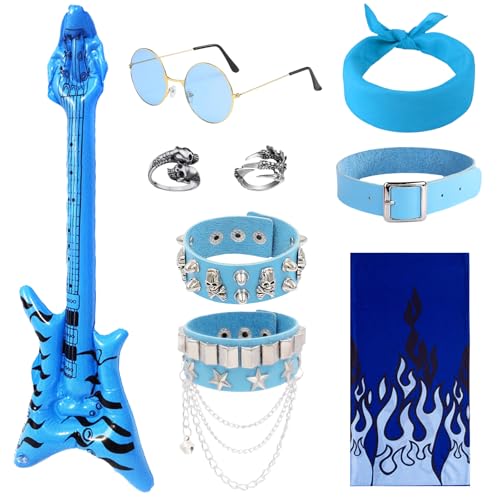 Kyndara 9-teiliges Rocker-Kostüm-Set für Erwachsene, Punk, Gothic, Blau von Kyndara