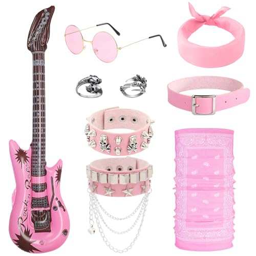 Kyndara 9-teiliges Rocker-Kostüm-Set für Erwachsene, Punk, Gothic, Rosa von Kyndara