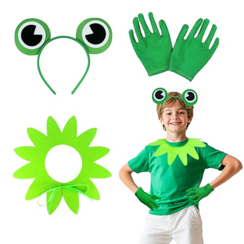 Kyndara Frosch-Kostüm-Zubehör-Set für Kinder, grünes Rollenspiel-Set mit Frosch, Stirnband, Kragen, Handschuhe für Tiermotto-Party, Welttag des Buches, Halloween, Cosplay, Karneval, Jungen und Mädchen Kyndara Frosch-Kostüm-Zubehör-Set für Kinder, grünes Rollenspiel-Set mit Frosch, Stirnband, Kragen, Handschuhe für Tiermotto-Party, Welttag des Buches, Halloween, Cosplay, Karneval, Jungen und Mädchen von Kyndara