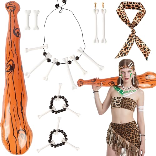 Kyndara Höhlenmensch Kostüm-Zubehör, Steinzeit-Kostüm-Set mit aufblasbarem Streitkolben, Halskette, Haarspange, Armband, Stirnband, Ohrclips für Mädchen, Welttag des Buches, Halloween, Kostümparty, 8 Kyndara Höhlenmensch Kostüm-Zubehör, Steinzeit-Kostüm-Set mit aufblasbarem Streitkolben, Halskette, Haarspange, Armband, Stirnband, Ohrclips für Mädchen, Welttag des Buches, Halloween, Kostümparty, 8 von Kyndara