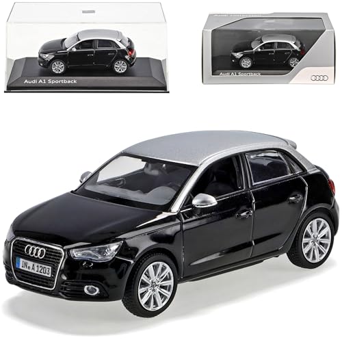 Kyosho A-U-D-I A1 Sportback Phantom Schwarz Silber Ab 2011 1/43 Modell Auto mit individiuellem Wunschkennzeichen von Kyosho