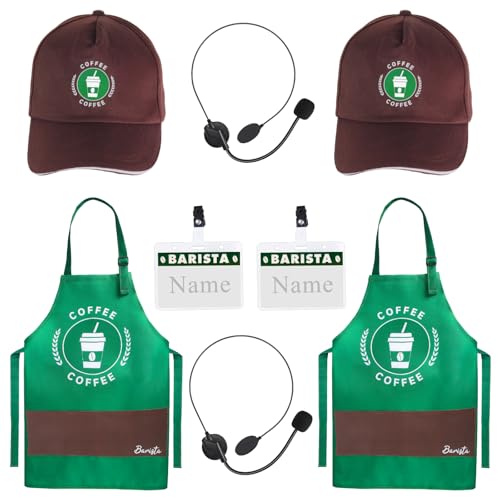 Kyson Halloween-Barista-Kostüm für Paare, 2 Stück, grüne Arons und Kappe, Café-Begleiter, Uniformen, Kaffeemaschine, Outfit (Set A) von Kyson