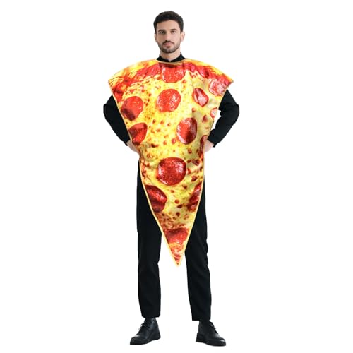 Kyson Pizzascheiben-Kostüm, lustiges Essen-Kostüm, realistischer Pepperoni-Druck, Schaumstoff, Halloween-Outfit mit Hakenschlaufe auf der Rückseite, Größe L (Einheitsgröße für Erwachsene) von Kyson