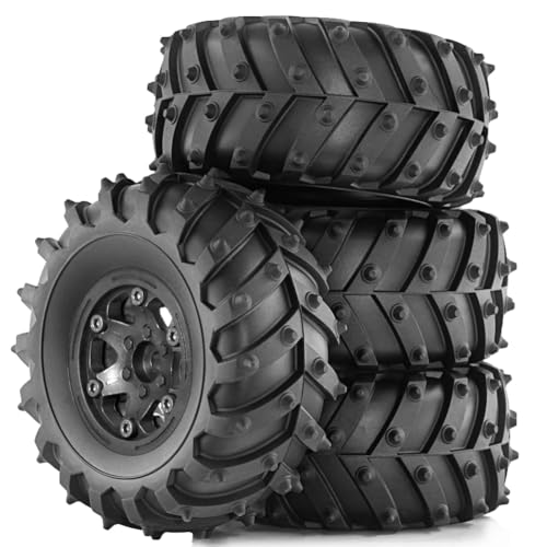 Kznifmk 4 Stück 128 mm 1/10- Beadlock-Felgengummireifensatz für 1/10 RC Crawler Car TRX4 D90 D110 Axial SCX10 Schwarz von Kznifmk