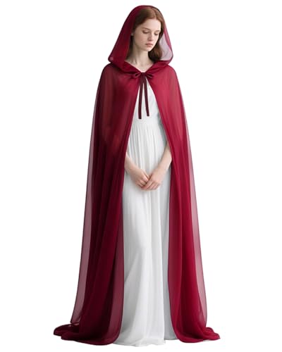 L'VOW Chiffon-Kapuzenumhang – langer Zugfee-Umhang für Hochzeit, Elfe, Halloween, Cosplay, Burgunder, Einheitsgröße L'VOW Chiffon-Kapuzenumhang – langer Zugfee-Umhang für Hochzeit, Elfe, Halloween, Cosplay, Burgunder, Einheitsgröße von L'VOW
