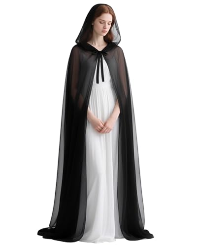L'VOW Chiffon-Kapuzenumhang – langer Zugfee-Umhang für Hochzeit, Elfe, Halloween, Cosplay, Schwarz, Einheitsgröße L'VOW Chiffon-Kapuzenumhang – langer Zugfee-Umhang für Hochzeit, Elfe, Halloween, Cosplay, Schwarz, Einheitsgröße von L'VOW