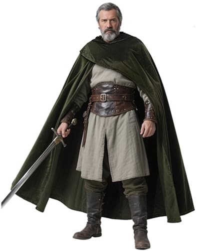 L'VOW Renaissance Umhang mit Kapuze Mittelalter Kapuzenumhang Halloween Zauberer Hobbit Kostüm Cosplay, Dunkles Olivgrün, Einheitsgröße von L'VOW