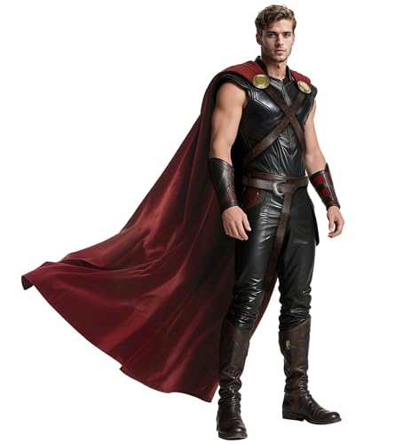 L'VOW Thunder God Cloak Mittelalterlicher König Umhang – Herren Damen Halloween Thor Cosplay Kostüm, Burgunder, Einheitsgröße von L'VOW