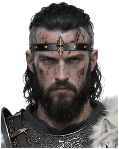 L'VOW Wikinger Leder Stirnband Verstellbar Mittelalter Kopfbedeckung LARP Kostüm Renaissance Pirat Cosplay Zubehör, S2-schwarz, Einheitsgröße von L'VOW