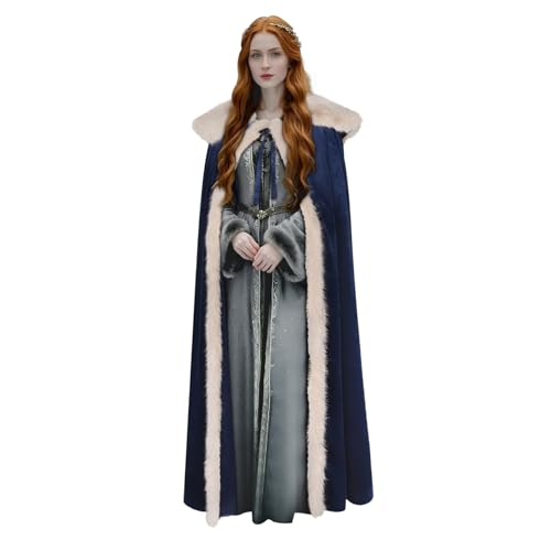 L'VOW Wikinger-Pelzumhang, Renaissance-Umhang, Samt-Umhang, mittelalterliches Cosplay-Kostüm (Marineblau) von L'VOW