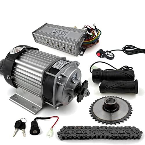 Festes Kettenblatt 48 V 500 W Elektro-Fahrradwagen-Motor-Kit mit hohem Drehmoment und niedriger Geschwindigkeit, kann 250 kg tragen, Rückwärtsgang für E-Trike Bollerwagen (normales Griff-Set) von L-faster