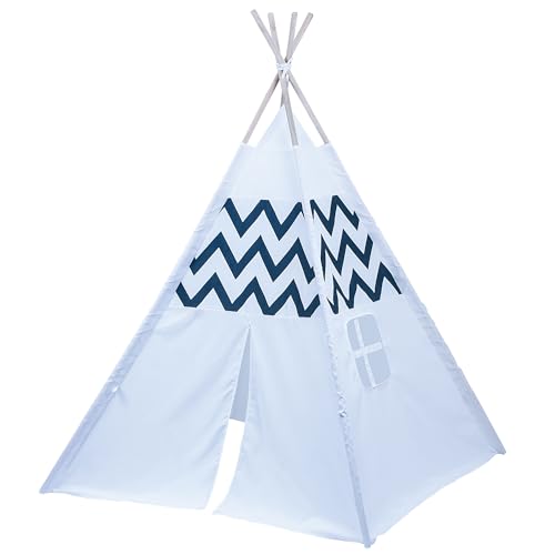 L.A. Sports Kinder-Tipi-Spielzelt | Indianerzelt mit weißem Indianer Motiv & Zick-Zack Muster für drinnen & draußen | Schnell aufbaubares Tipi-Zelt mit Holzstäben | Wasserabweisendes Kinderzelt von PLAY FUN