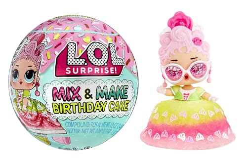 LOL Surprise Mix & Make Birthday Cake Tots - Mit Sammlerpuppe, DIY-Tortenkleid, Torten „Backen“ und Dekorieren, Zutaten und Glitzer-Streuseln - Tortenkleid-Puppe - Ideal für Mädchen ab 3 Jahren von L.O.L. Surprise!