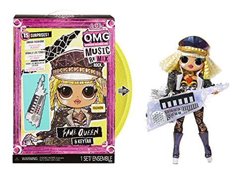 LOL Surprise OMG Remix Rock FAME QUEEN Modepuppe mit 15 Überraschungen - mit Keytar, Outfit, Schuhen, Bürste, Puppenständer, Songtext-Magazin & Plattenspieler-Paket - Für Mädchen ab 4+ Jahren von L.O.L. Surprise!