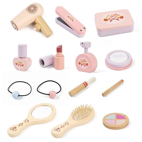 Holz Kinderschminke Set, Schminkkoffer Mädchen für Rollenspiele, Kinder Schminke für Mädchen, Schminkset Holzspielzeug, Geschenk für Weihnachten Geburtstag für Kinder ab 3 4 5 6 7 Jahre von L.StarryIsland