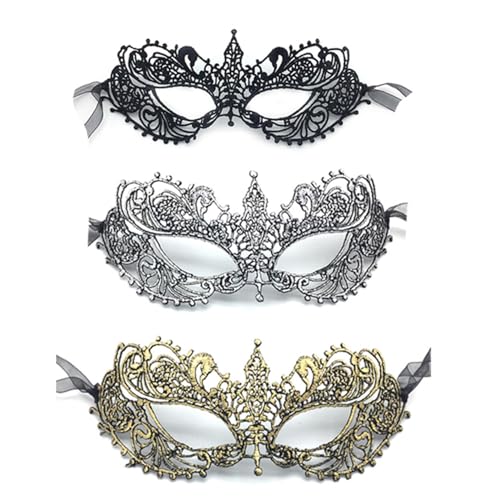 3 x Maskenmasken, Spitzenparty, Halbgesichtsmaske, Maskerade-Ball-Masken für Damen, Spitzen-Augenmaske, Abschlussball, Halloween, Karneval, Maskerade Maske für Damen von L0famy