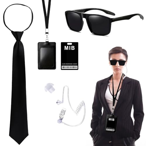 Agenten-Zubehör-Set, Chauffeur-Kostüm-Zubehör-Set, Sicherheitswächter, Cosplay-Set mit schwarzer Sonnenbrille, Reißverschluss, Hörmuschel, Ausweis- und Kartenhalter, für Erwachsene, Kinder, Cosplay, Agenten-Zubehör-Set, Chauffeur-Kostüm-Zubehör-Set, Sicherheitswächter, Cosplay-Set mit schwarzer Sonnenbrille, Reißverschluss, Hörmuschel, Ausweis- und Kartenhalter, für Erwachsene, Kinder, Cosplay, von L0famy