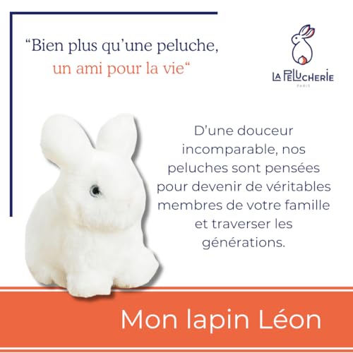 La pelucherie - Plüsch-Hase Léon sitzend, 15 cm, Weiß – Handgenäht – französische Marke von La pelucherie