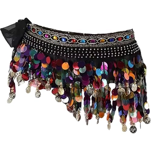 LAANCOO Belly Dance Hip Schal, Bling Paillette Münze Belly Dancing Rock Wrap, Tanzkostüme für Frauen Performance, Dance Rock, Dancer Outfit von LAANCOO