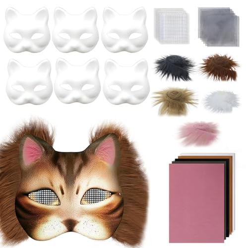 LAANCOO Therian Mask Kit Realistic Blank halb Gesichtskatze Maske mit Filzblech, Plüsch -Kunstpelzen und Augennetz dekorative Tiermaske für Maskerade, Cosplay -Party LAANCOO Therian Mask Kit Realistic Blank halb Gesichtskatze Maske mit Filzblech, Plüsch -Kunstpelzen und Augennetz dekorative Tiermaske für Maskerade, Cosplay -Party von LAANCOO