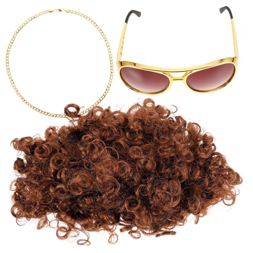 LABRIMP 1 Satz Jahre Kostümset mit Perücke Brille und Halskette für Party Cosplay und Fotografie für Karneval und Halloween für Erwachsene von LABRIMP