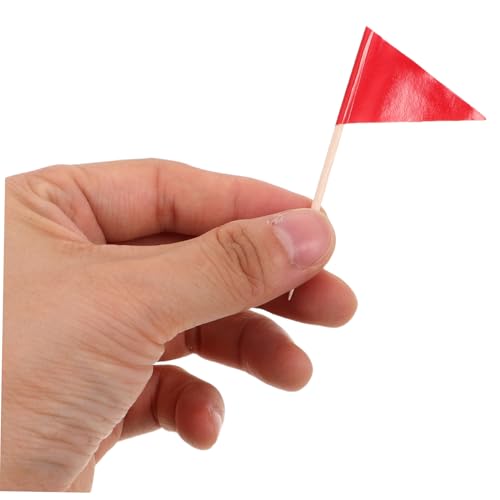 LABRIMP 100 Stück Rote Zahnstocher Flags Dreieckig Kleine Mini Food Labeling Flaggen Cupcake Topper Käse und Obstmarkierer für Party Dekoration Sichere Materialien Minimalistisches Design von LABRIMP