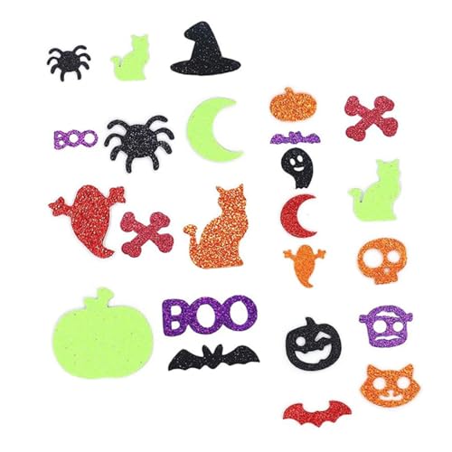 LABRIMP 100 Stück Selbstklebende Halloween Glitzer Schaumstoff Aufkleber Party Dekorationen Bastelset für Scrapbooking und Geschenkboxen mit Kürbis Katze Geist Designs von LABRIMP