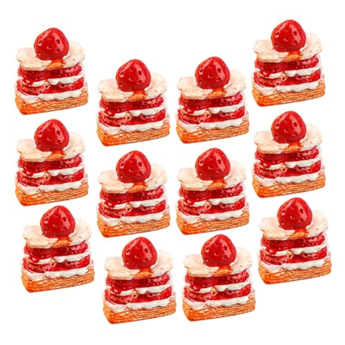 LABRIMP 12Stücke Miniatur Erdbeerkuchen Dessert Set Lagig Puppenhaus Zubehör Realistische Lebensmittelmodelle für Küchendekoration und Rollenspiele von LABRIMP