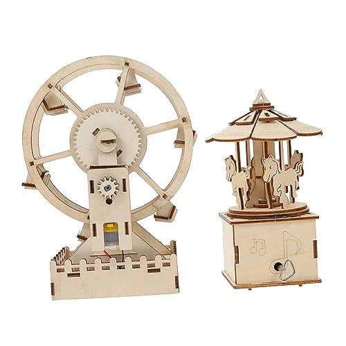 LABRIMP 2 Sätze Holzpuzzle Lernspielzeug aus Hochwertigem Holz Sichere Vorgefertigte Teile Einfache Montage Pädagogisches Wissenschaftsspielzeug für Jungen und Mädchen Zufälliger Stil von LABRIMP