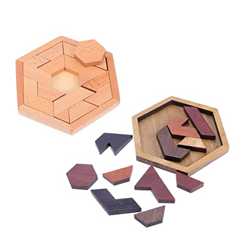 LABRIMP 2 Sätze Teiliges Holz Hexagon Puzzle Buntes Montessori Lernspielzeug für Vorschulkinder Fördert Farb und Formerkennung Hand Auge Koordination und Kreative Fähigkeiten von LABRIMP