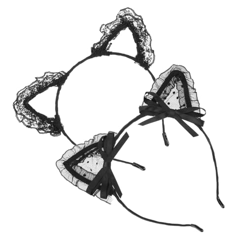 LABRIMP 2 Stück Schwarze Spitzen katzenohren Haarbänder mit Schleier Leicht und Bequem für Party Karneval Hochzeit Geburtstagsfeier und Festliche Anlässe von LABRIMP
