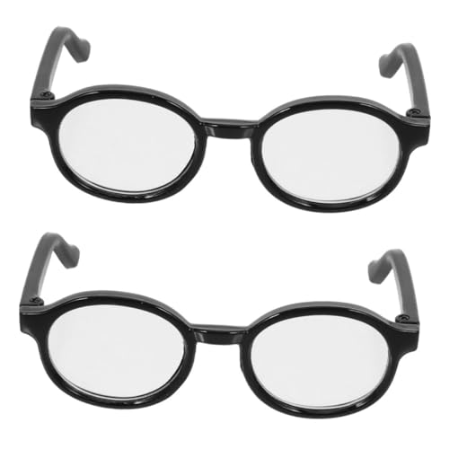 LABRIMP 2 Stück Teiliges Mini Puppenbrillen Schwarze Kunststofffassung Transparente Gläser Passend für Baumwollpuppen Modisches Zubehör für Puppenkleidung und Kreative Verkleidung von LABRIMP