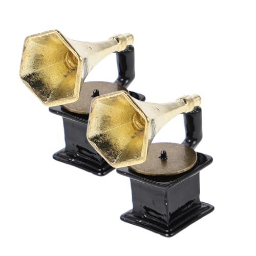 LABRIMP 2 Stück Teiliges Miniatur-Phonograph Metall Vintage Retro Mini Plattenspieler Figurine Schwarzes Musikzimmer-dekor Kompakt für Puppenhaus und Sammlungsdisplay von LABRIMP