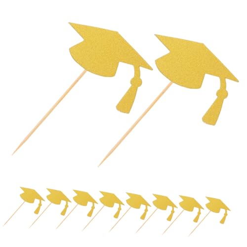 LABRIMP 24 Stück Graduationsmütze Tortendekorationen Goldene Cupcake Topper für Abschlusspartys Schulfeiern und Persönliche Anlässe Einfache Handhabung und Vielseitige Verwendung von LABRIMP