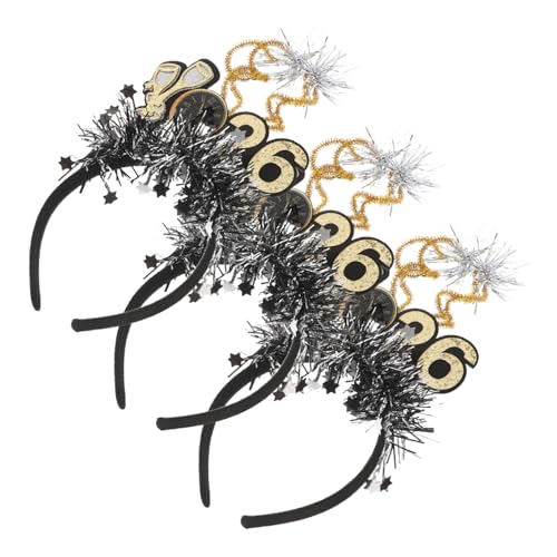 LABRIMP 3 Stück Kopfbedeckung Für Die Neujahrsparty Glitzer-stirnbänder Für Ein Frohes Jahr Kopfschmuck Für Die Neujahrsparty Neujahrszubehör Das Haustier Schwarz von LABRIMP