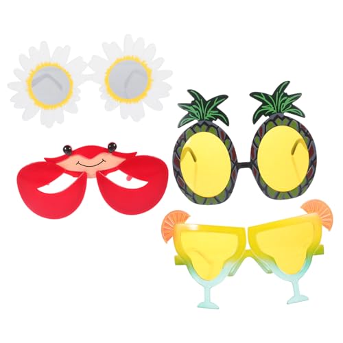 LABRIMP 4 Stück Partybrille hawaiianische Obstgläser Kostümbrille faschingsbrille karnevalsbrille Plastikgläser Sonnenbrille Partyschmuck Strandparty-Brille Ananas Dekorationen Sonnenblume von LABRIMP