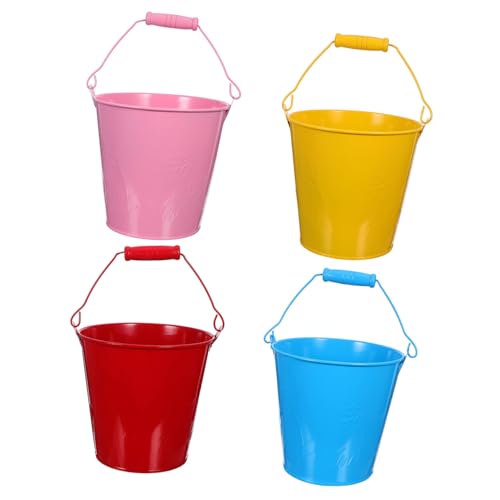 LABRIMP 4 Stück Teiliges Bunter Mini Eimer aus Zinnblech Sandspielzeug Leichter Strand Sandkasten Eimer in Candy Farben Blau Rot Gelb für Mädchen und Jungen von LABRIMP
